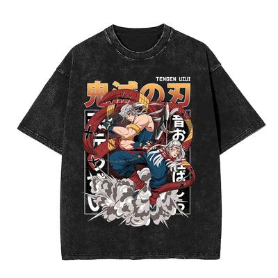 Anime Demon Slayer Washed Vintage TShirt Tengen Uzui KImetsu No Yaiba Manga TShirt Men Cotton Short Sleeve Oversized Tshirts