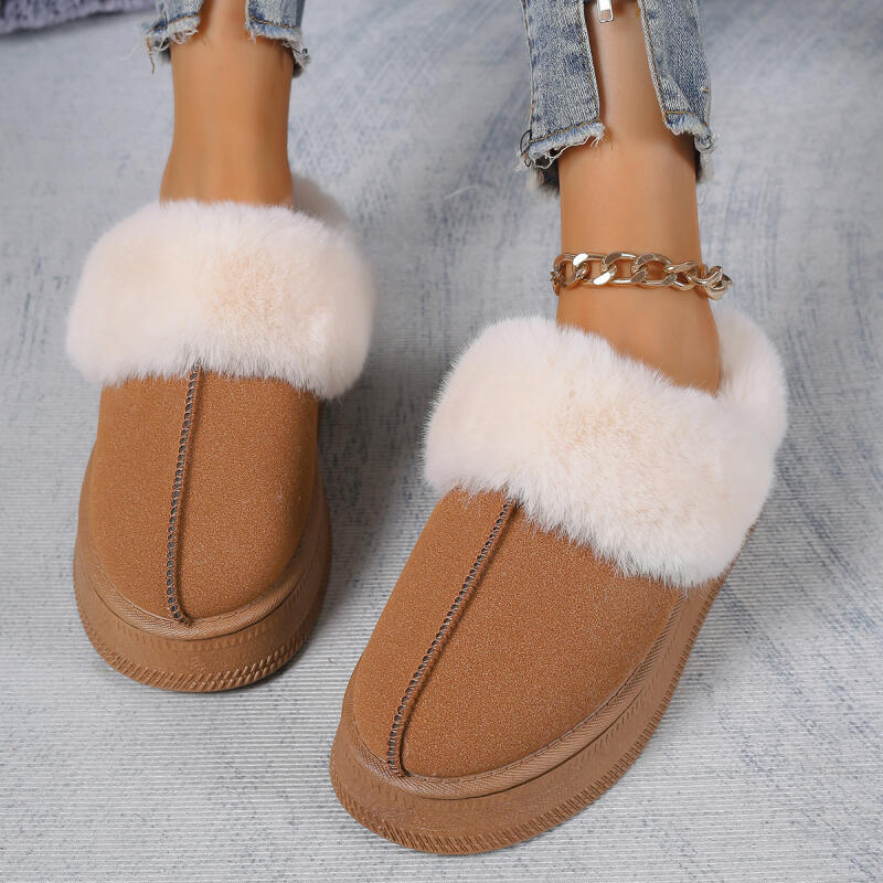 Fashion Luxury Faux Fur Indoor Slippers Women 2025 Winter Warm Short Plush Suede Mules Slippers Soft Thick Bottom Furry Bedroom Slides