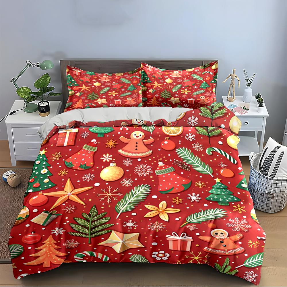 Merry Christmas Gingerbread Design Bedding set (1 duvet cover, 2 pillowcases, duvet not included)