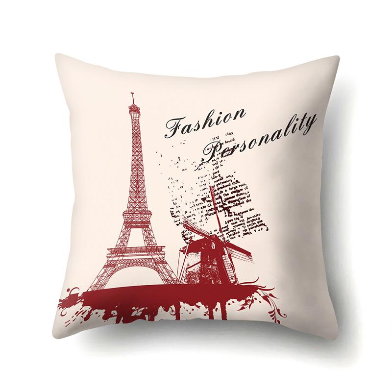 Polyester Pillow Cover Home Printed Pillow Cover Retro Tower European Building Cushion Cover Car Cushion Cover