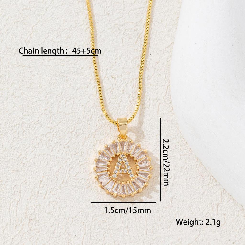 TK Copper Inlaid Zircon Gold-Plated Full Diamond Letter & Flower Necklace Set with Versatile Diamond Pendant