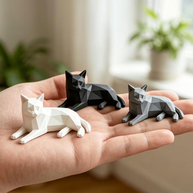 Figurine de Chats Géométriques Imprimée en 3D pour Décoration de Bureau, Accent de Table, Sculpture d'Animal pour Étagères, Tables Basses et Tables de Chevet