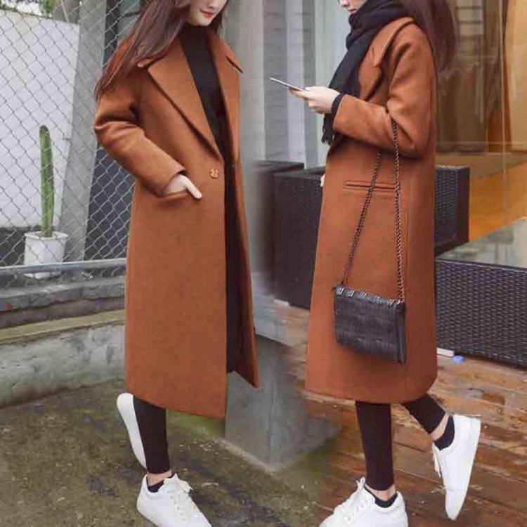 

Женское шерстяное пальто с длинными рукавами, зимний тренч с лацканами, верхняя одежда S коричневый