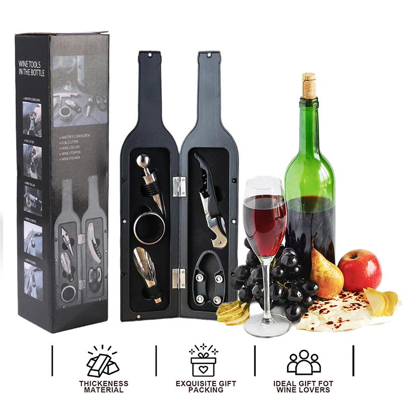 3/5 Pcs Deluxe Wine Accessories Gift Set Stainless Steel Wine Opener With Corkscrew Stopper Pourer Foil Cutter For Home Bar Use