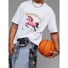 Cotton T-Shirt White Galloping Dreams Pink Horse with Stars and Clouds Graphic Print Casual Wear for Men and Women
