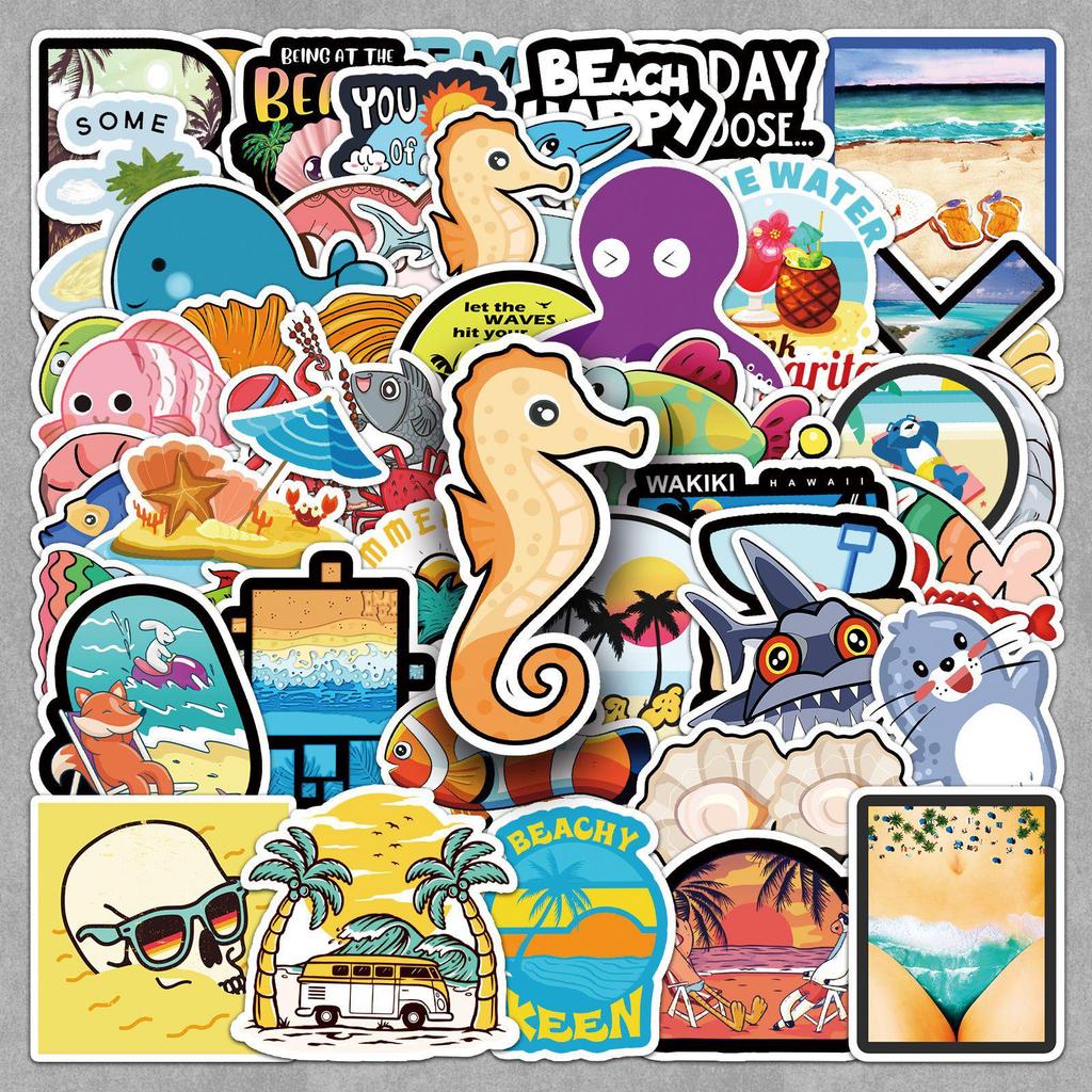 50 Ocean Series Animal Stickers: Cute, Waterproof for Decorating Cups, Journals, and Luggage