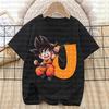 Dragon Ball Goku T-shirt Cotton Children A-Z Letter Tee Top Black Round Collar Clothing Boys Girl Summer Short Sleeve Kids