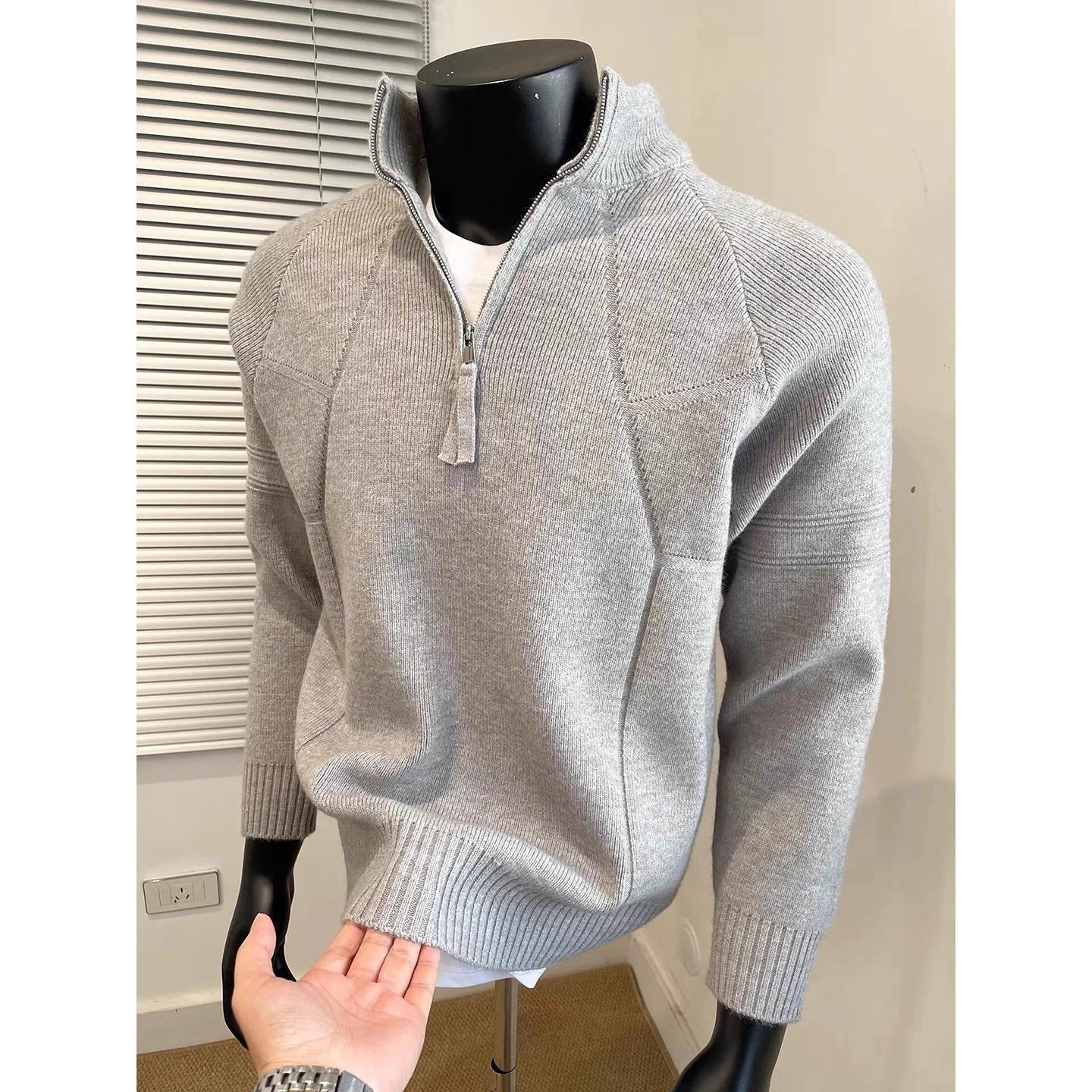 

Men s Versatile Half-Zip Stand Collar Knit Sweater for Autumn/Winter M сірий колір