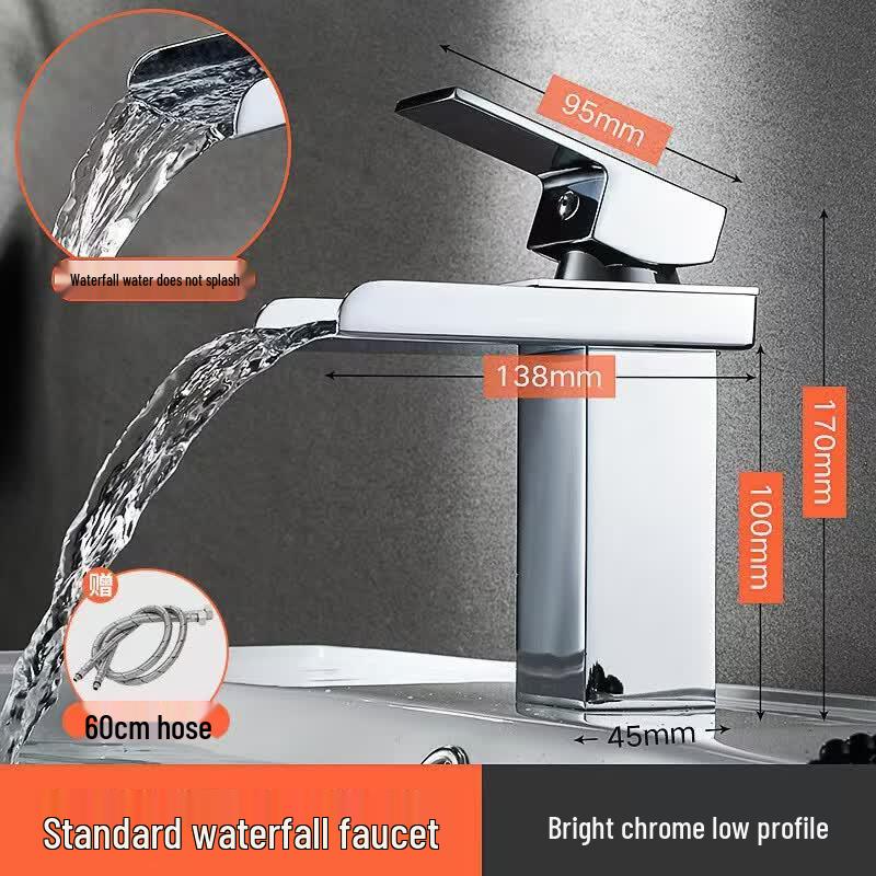 Single Cold Silver Short Waterfall Basin Faucet