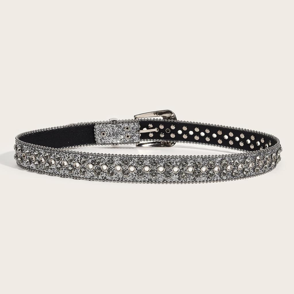 Bling Bling Sparkling Rhinestone Studded Western Metal [Lamerry] Belt, Belt, Buckle, 115cm, Men's & Women's (Silver)