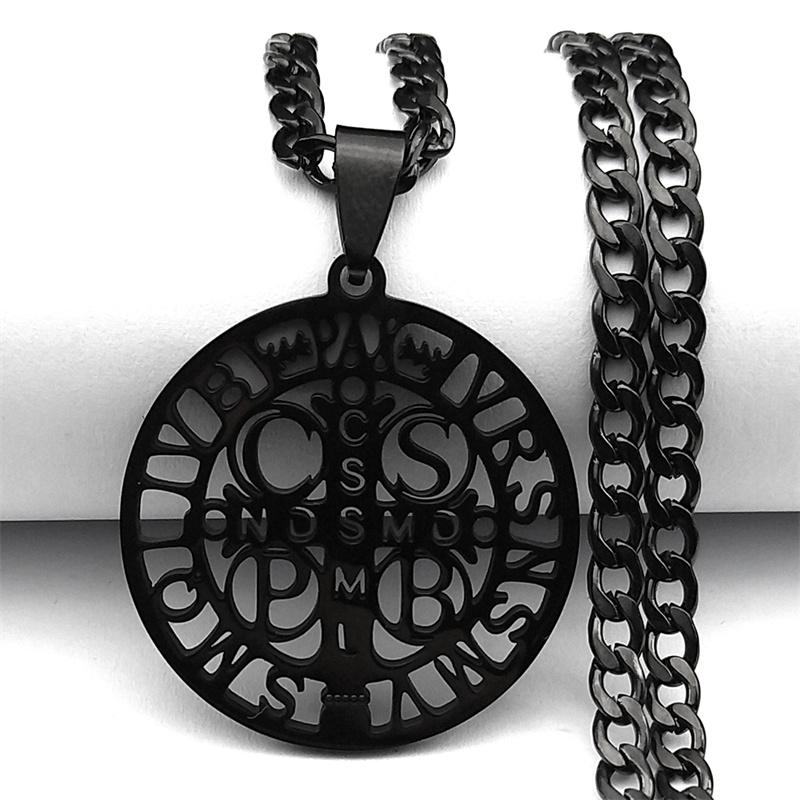 Saint Benedict Cspb Medal Pendant Necklace for Women/Men Stainless Steel Gold Color Jesus Cross Chain Jewelry collar N7437S02