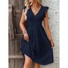 Damen Sommer Neues Modell Europäischer und Amerikanischer Stil Elegantes Kleid Mit Rüschenärmeln, Taille, V-Ausschnitt, Einfarbiger Lässiger Langer Rock
