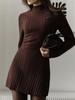 2025 European & American High Neck Long-Sleeve Bodycon Knit Dress - Solid Color