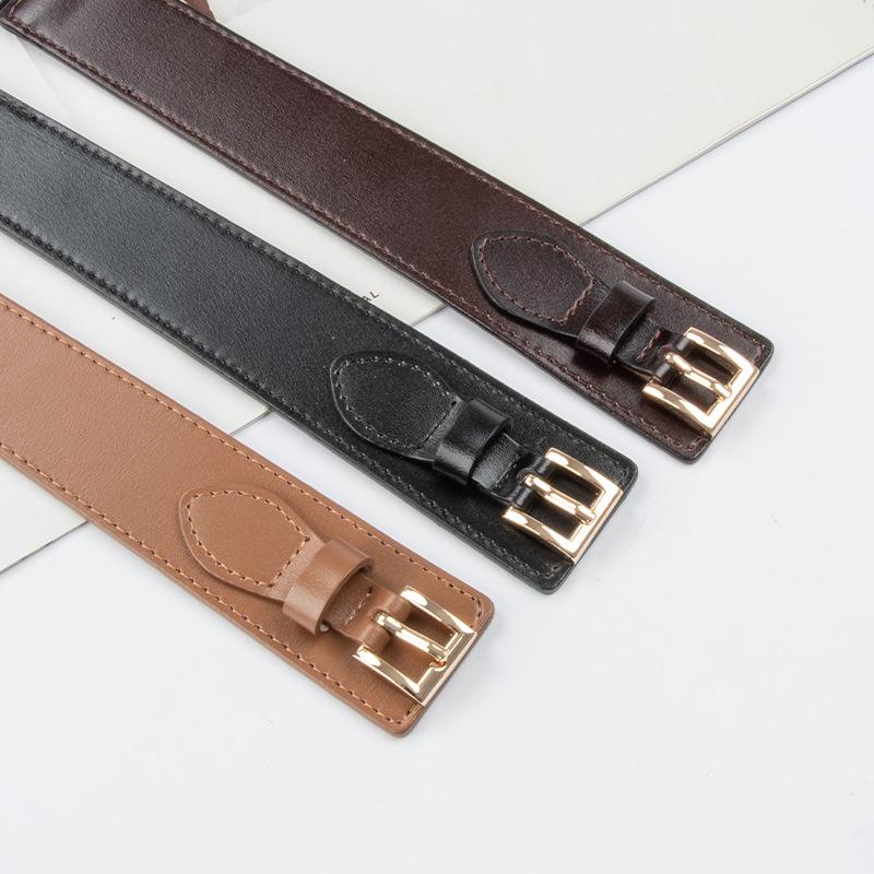 New Genuine Leather Belt for Women's Cowhide Belt for Women's Fashionable Versatile Elastic Waist Seal Korean Version Small Belt Waist Closure