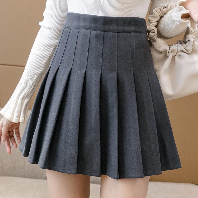 Wool Pocket Pleated Skirt for Women - High Waist, Thick, Retro, Short Skirt for Autumn & Winter