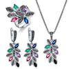 Ajojewel Vintage Crystal Branch Leaves Jewelry Sets For Women New High Quality Rings Earrings Necklace Antique Silver-color