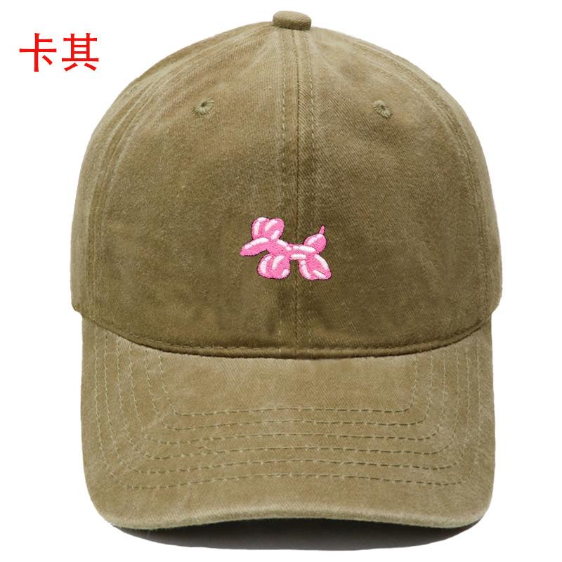 New Cute Pink Dog Embroidery Washed Retro Soft Top Baseball Cap Men's and Women's Casual Outdoor Sunshade Cap