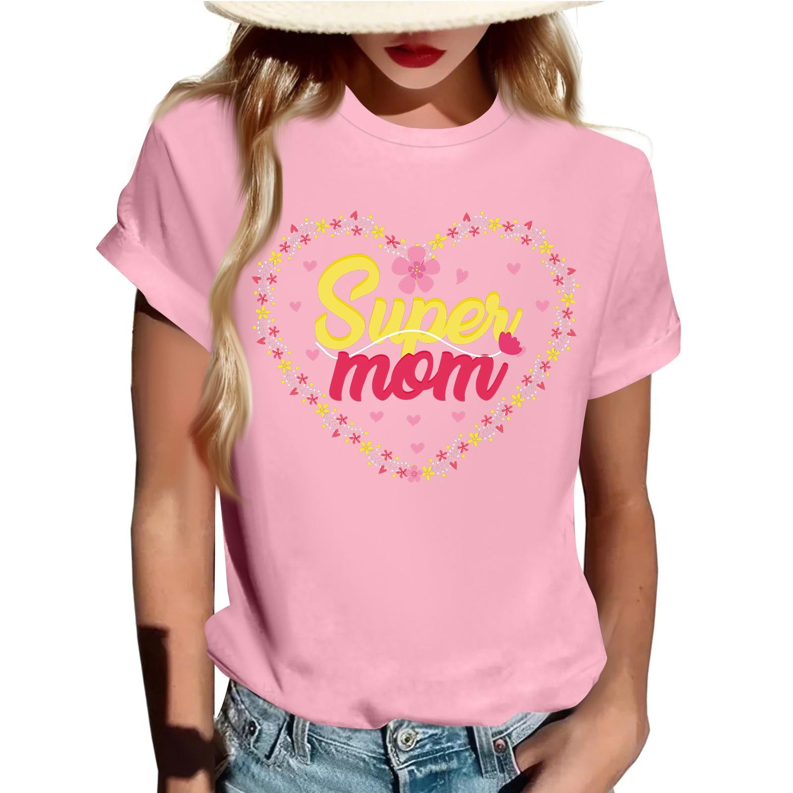 

Взрослые Повседневные Ежедневные Круглый вырез с принтом Короткие рукава Футболка Топ с буквами M розовый