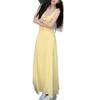 Yellow floral suspender dress women's summer sleeveless vest skirt French sweet wind waist long dress a word skirt