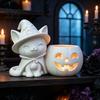 Desktop Ghostly Ornament Halloween Black Cat Pumpkin Candlestick 3D Printed Witch Candle Decor Holder with Tealight Cup Spooky Tabletop for Party
