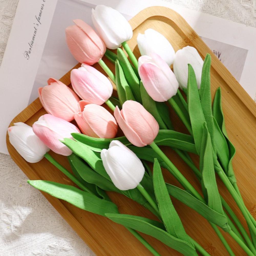 10pcs Artificial Tulips Flower Home Vase DIY Flower Arrangement Decoration Realistic Touch Fake Tulips Flowers Bouquet Wedding