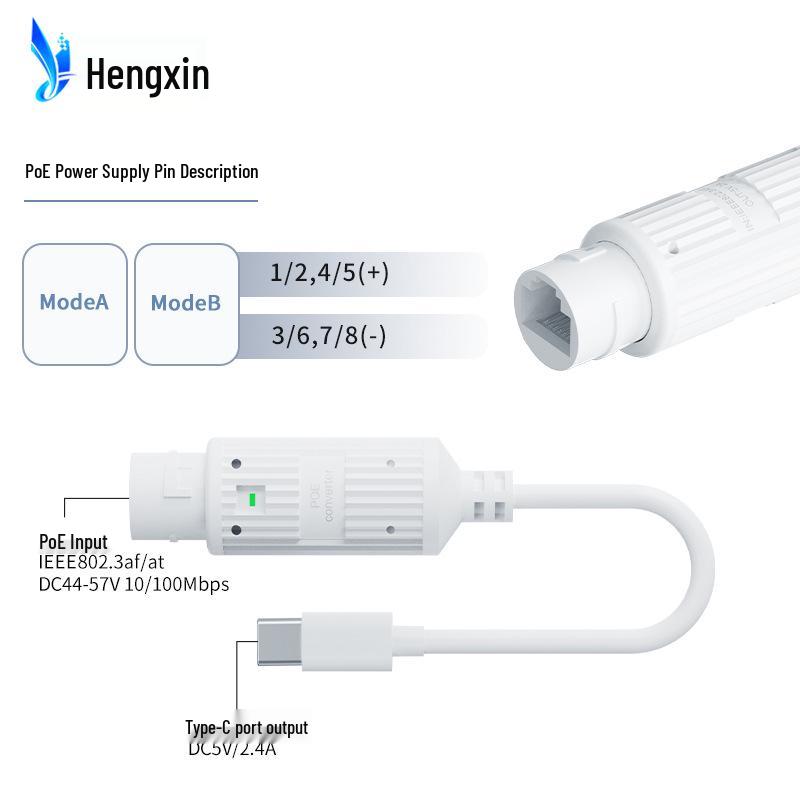 48V to 5V 2.4A POE Converter for WiFi Camera & Tablet with Type-C Port