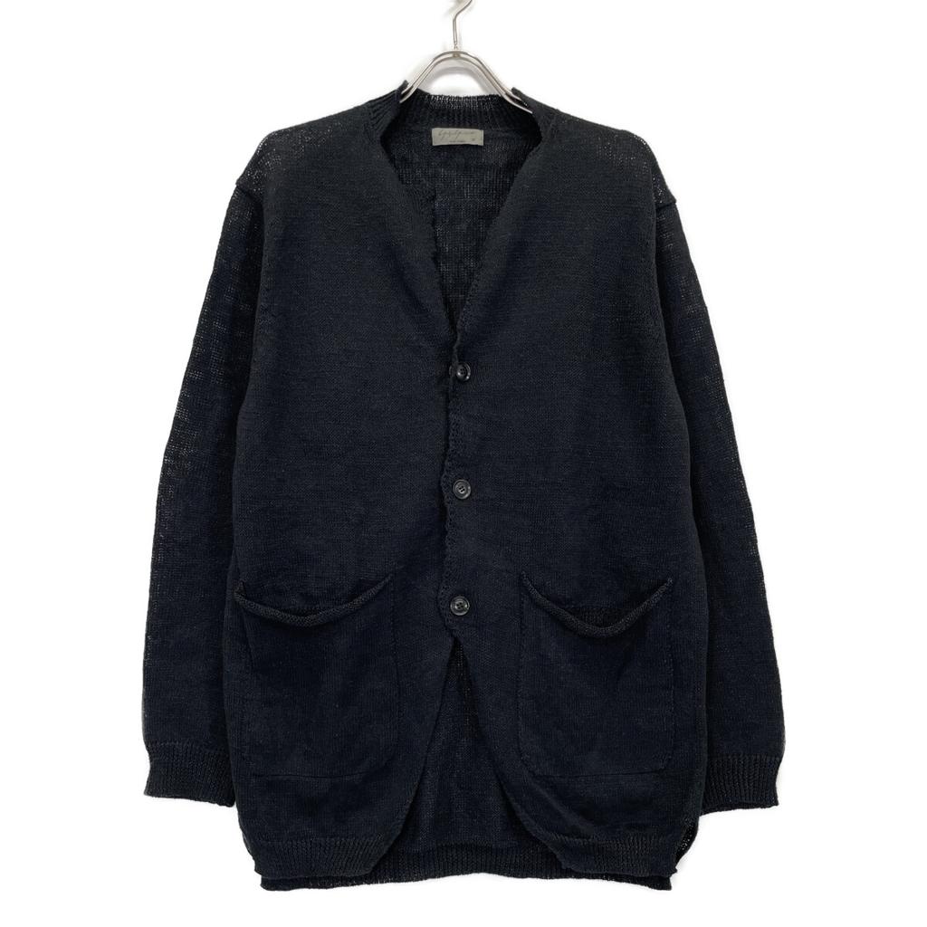 Yohji Yamamoto POUR HOMME HD-K91-380 Black Cotton Linen Blend High Neck Knit Cardigan tops 3 blackUsed