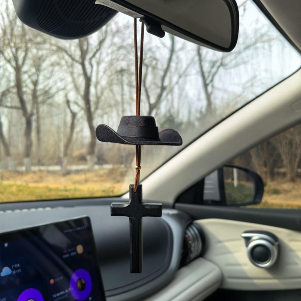 Lightweight Car Rearview Mirror Hanging With Pendant Car Hanging Ornament Cowboy Hat Charm Gift