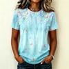 Womens Casual Raglan Sleeve Crew Neck Short Sleeve Top Floral Print Lightweight Comfortable Fit