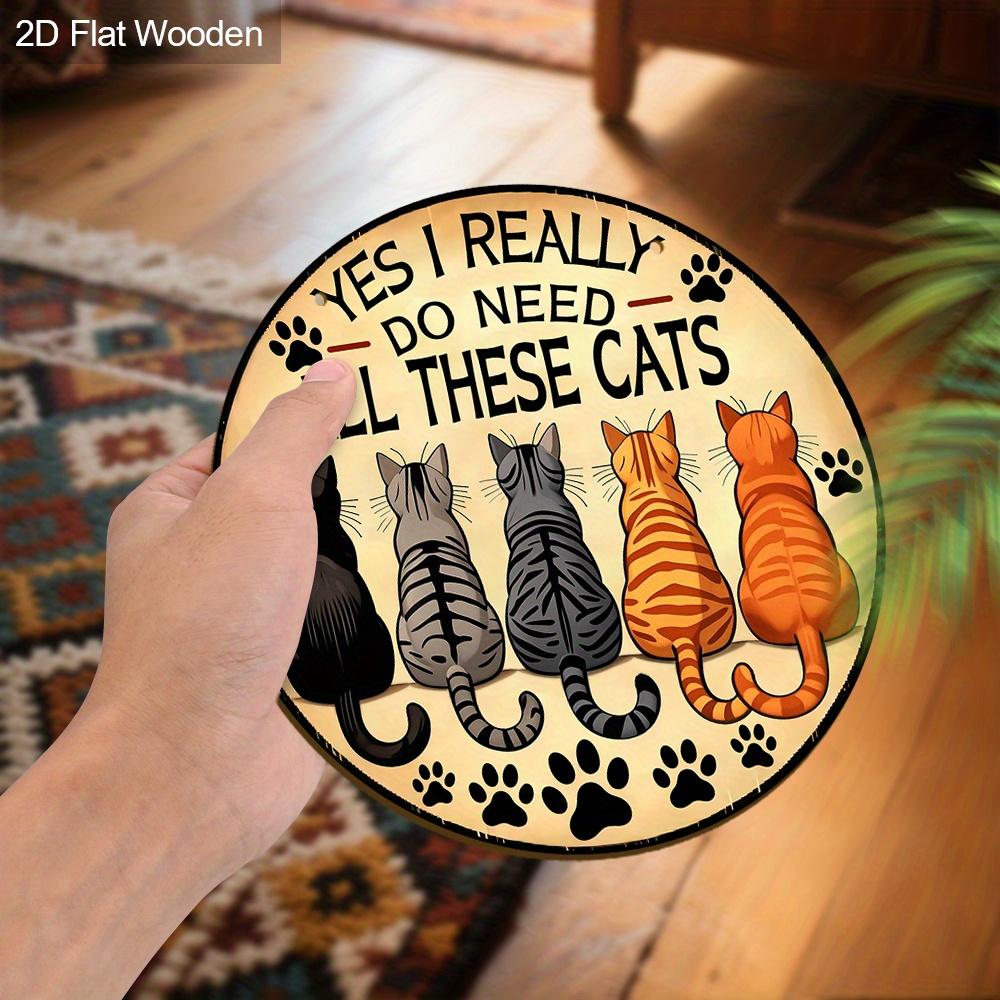 2D Flat Rustic Wooden Sign with Cat Theme, Charming Pet Decorative Plaque with Adorable Cat Pattern Design, Ideal for Front Door Decor