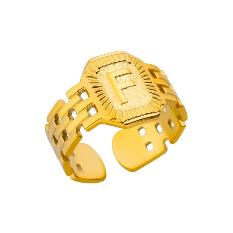 Titanium Steel Simple and Fashionable English Letter Ring Versatile Gold Chain Opening Adjustable Ring Women