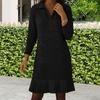 Women Knit Mini Sparkly Lapel V Neck Long Sleeve Fall Sweater Dress Dress Casual Ribbed