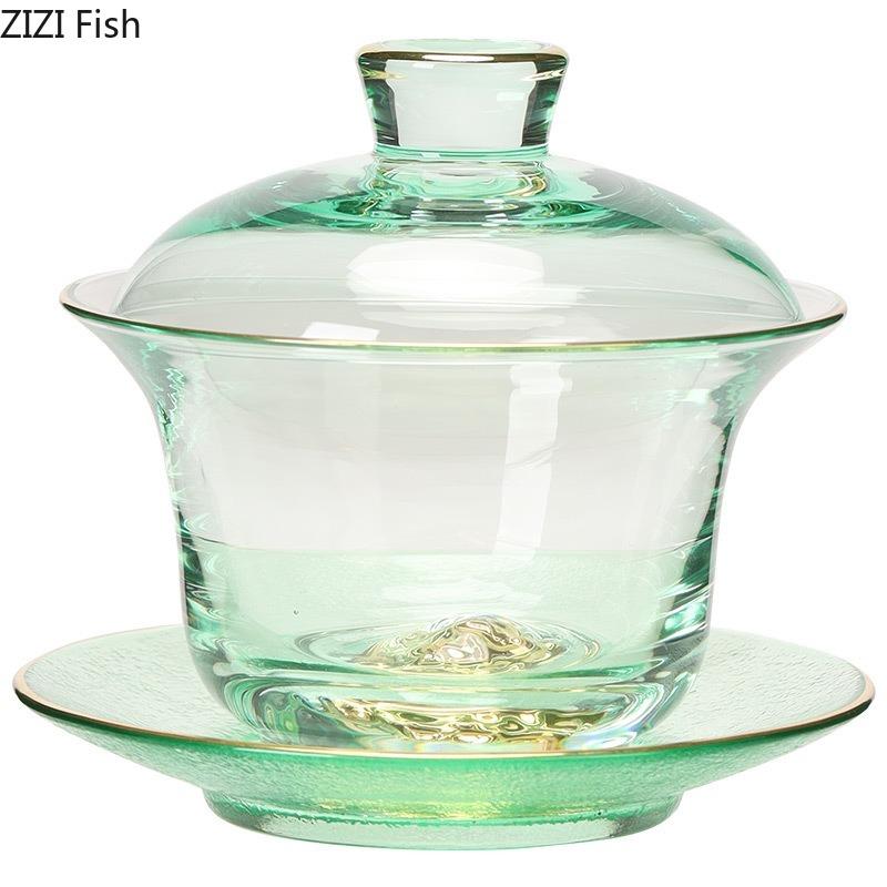 BRGold Plating Crystal Glass Tea Bowl Tea Cup HomeHandmade Crystal Glass Teacup Teabowl Thickened Kung Fu Tea Set Ceremony GiftEY