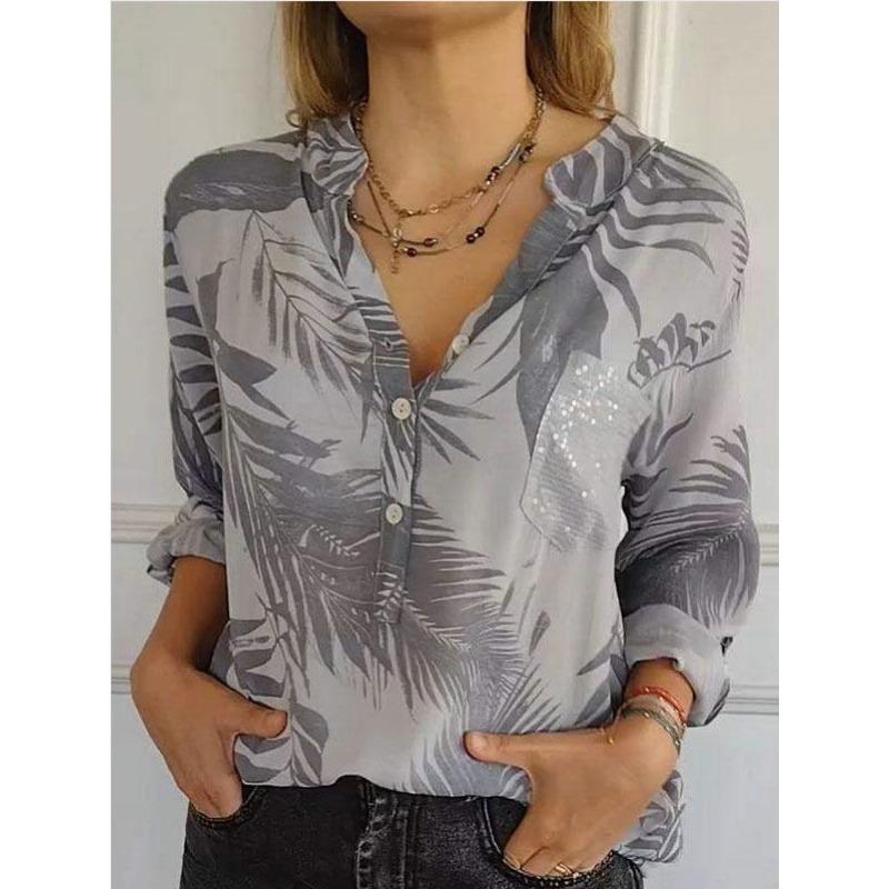 Neue Bluse mit V-Ausschnitt und modischem Design für Damen