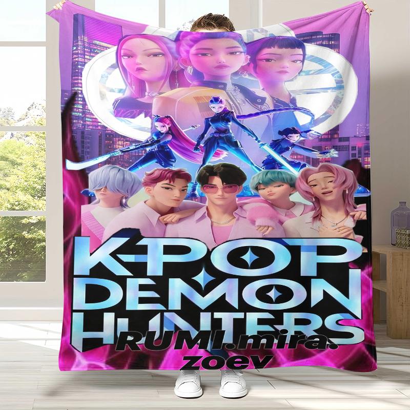 K-Pop Dämonenjäger Goldene Saja Jungen Flanelldecke, Ultra Weiche Warme Plüschdecke für Zuhause Schlafzimmer Bett Sofa Abdeckung Büro Picknick