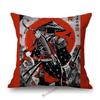 Japanese Ink Painting Geisha Samurai Spirit Tattoo Black Red Sakura Sushi Store Decoration Throw Pillow Case Linen Cushion Cover
