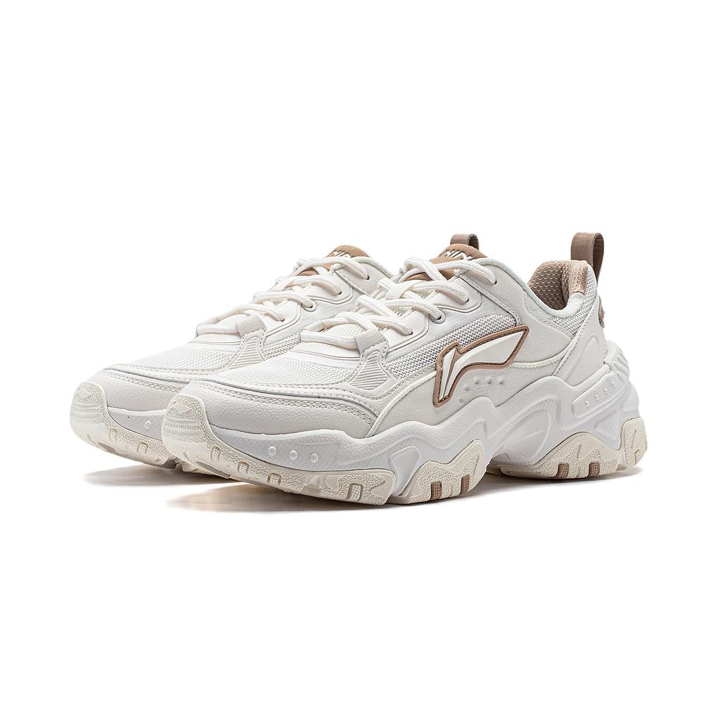 Li Ning Soft Rebound Shock Absorption Retro Thick Sole Height Increasing Low Top Casual Shoes Women Sneakers White AGCT424-1