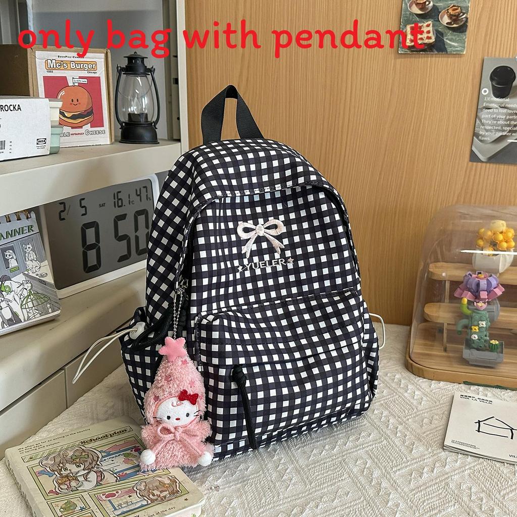 

Casual Girl Backpack With Embroidery For Travel And School Use Black Pendant