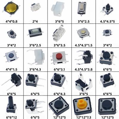 125Pcs 25 Types Micro Tact Push Button Switch Assorted Kit SMD DIP 2*4 3*6 4*4 6*6 12*12 Reset Mini Leaf Switches for Arduino