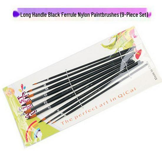 Foreign Trade Nylon Painting Brush Set - 10 Pieces, Red & Blue Handles, Flat Gouache & Oil Brushes