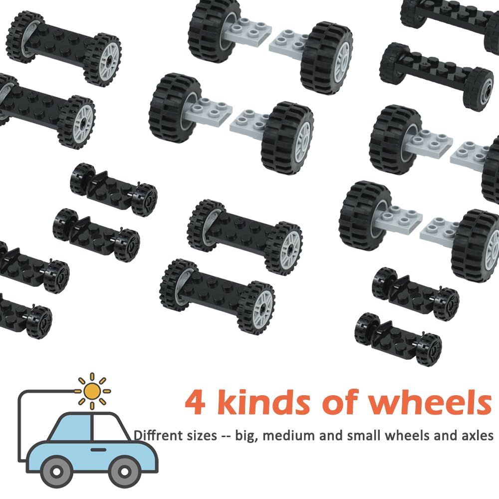 Wheel and Axle Building Block Parts Set, Vehicle Truck Tires, Compatible with Classic Building Block Cars (90 Pieces)