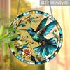 Acrylic Teal Hummingbird with Roses Suncatcher, Stained Glass Effect Window Hanging Ornament for Bird & Nature Lover Gifts