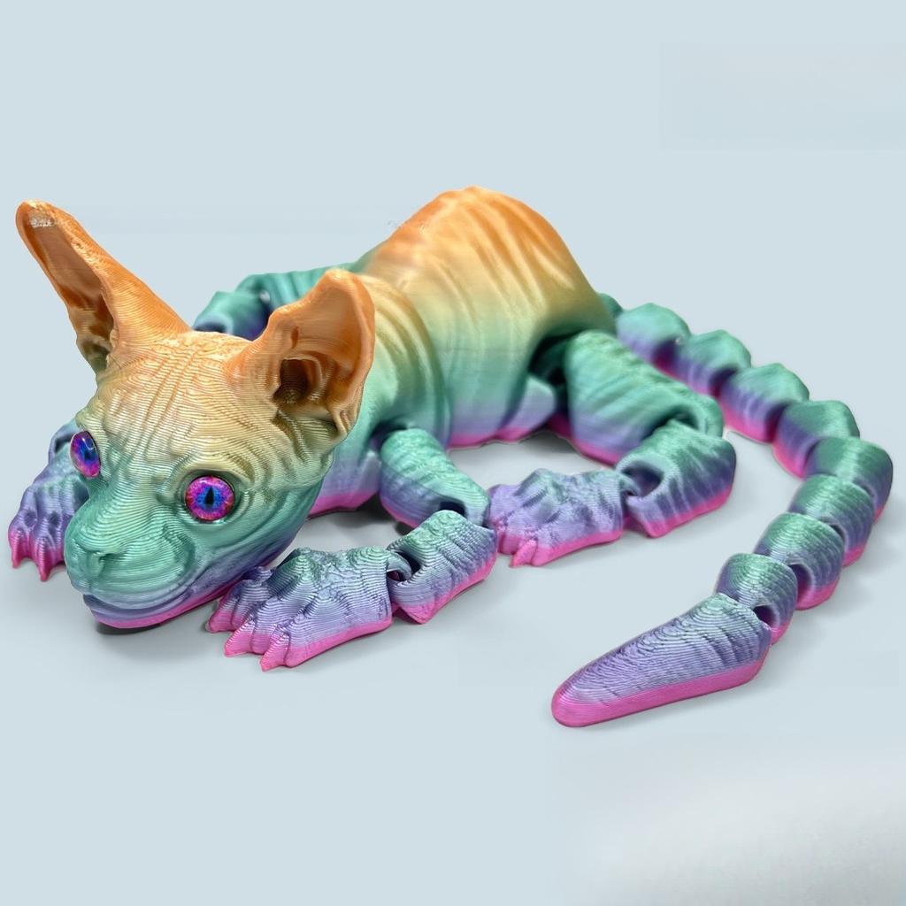3D-gedruckte Sphynx-Katze Realistische Nacktkatzen-Figur Niedliches 3D-gedrucktes Spielzeug Bewegliches Fidget-Spielzeug für Liebhaber Wohndekor