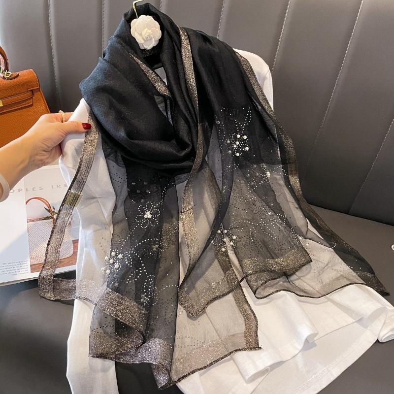 Women S Solid Color Rhinestone Beaded Scarf Warm Neck Wrap Spring Autumn