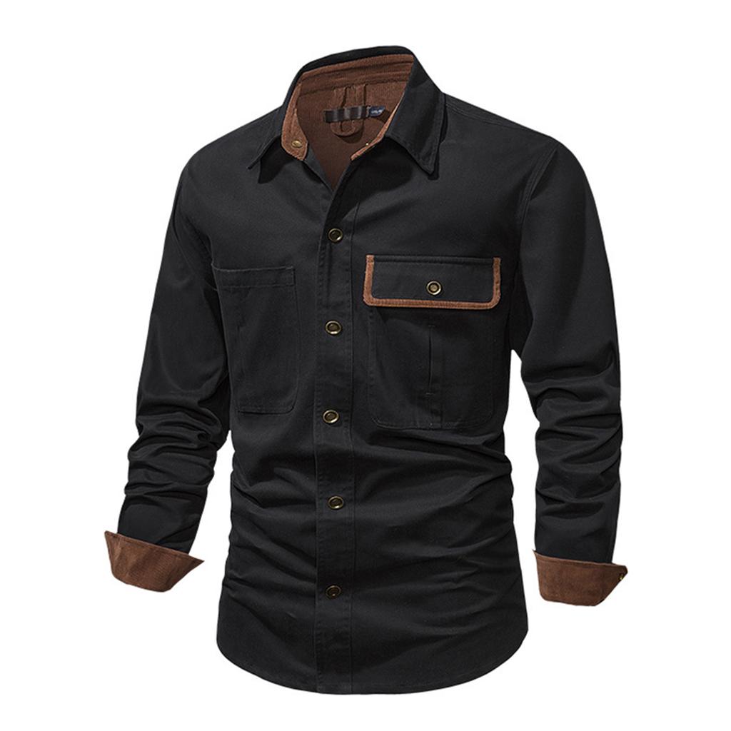 Men's Solid Pocket Work Shirt Men's Casual Fashion Trucker Shirt