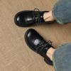 Krazing Pot Microfiber Round Toe Thick Med Heels Spring Summer Shoes Big Size 43 Size 33 Women Lace Up Platform Pumps