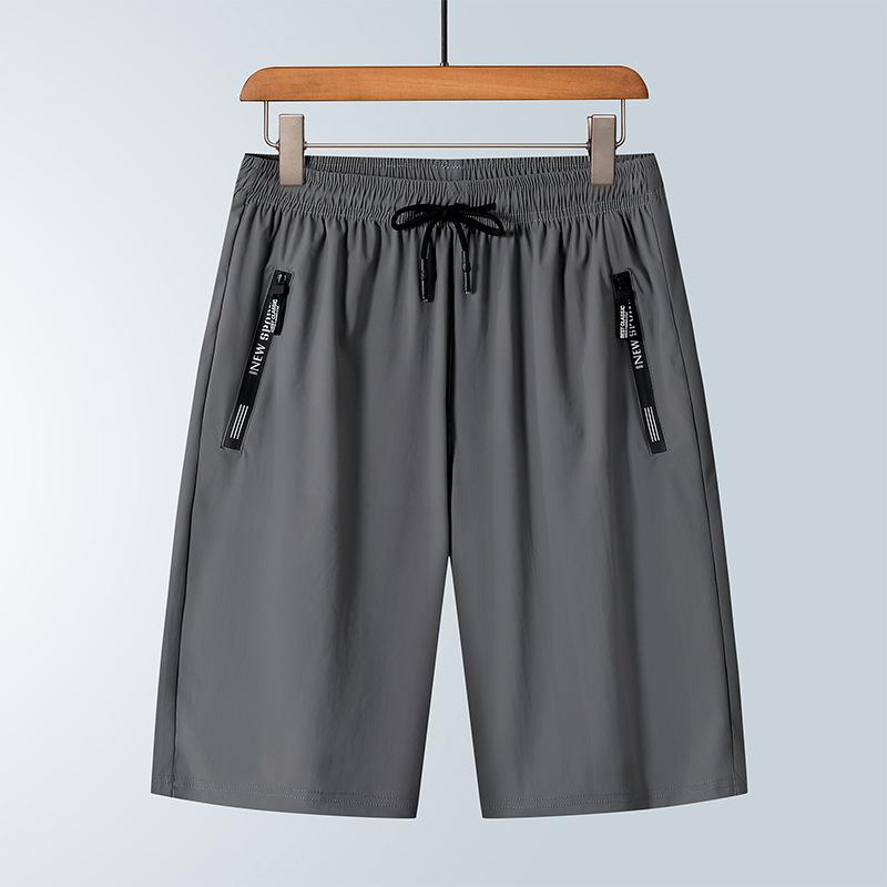 Summer Men's High Stretch Ice Silk Plus Size Pants Zipper Ice Silk Shorts Men's Loose Basketball Ice Silk Shorts Running Speed Dry Shorts