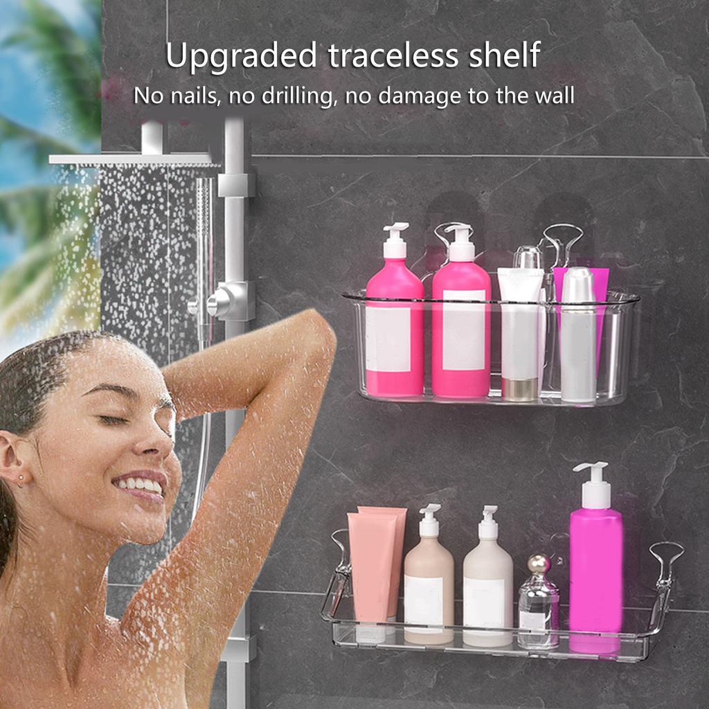 Space Saving Shower Storage No Drill & Adhesive Needed Versatile Bathroom Solution Convenient Rack for Small Areas