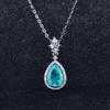 Elegant Women Jewelry Set Imitation Paraiba Open Ring with Full Diamonds Gemstone Earrings Necklace