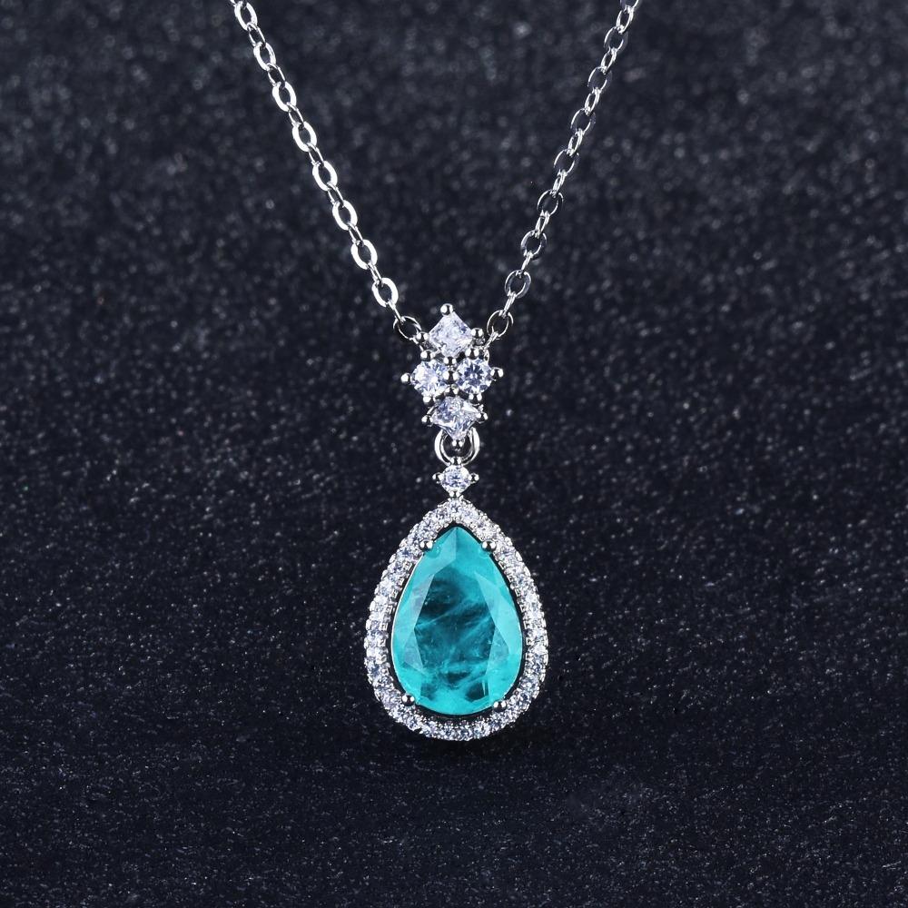 Elegant Women Jewelry Set Imitation Paraiba Open Ring with Full Diamonds Gemstone Earrings Necklace